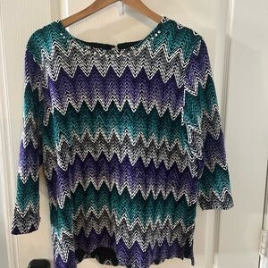 Alfred Dunner Purple and Green Chevron Sweater